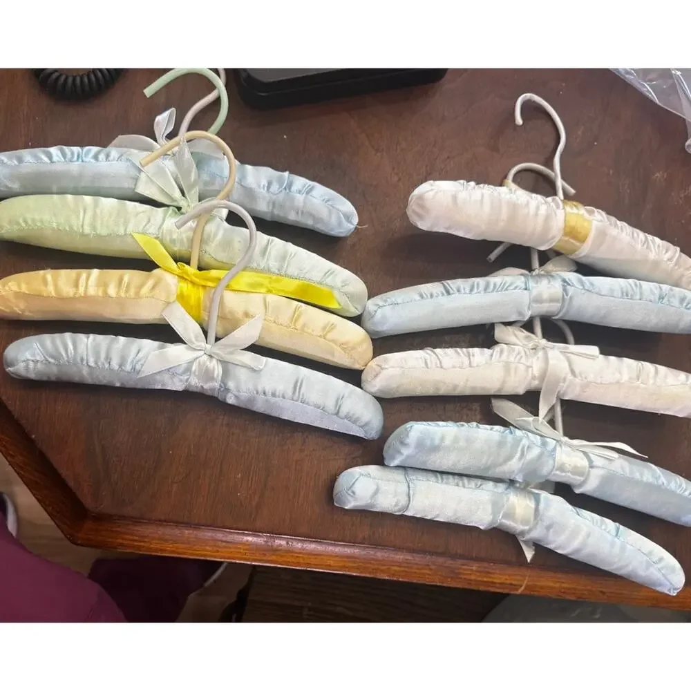 Lot VTG Satin Padded Baby Hangers Nursery Pastel 70s 80s Cottagecore-